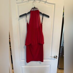 Fashion magazine y2k halter rhinestone collar sheer draped top layer dress large